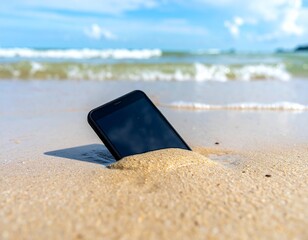 smartphone buried in the sand