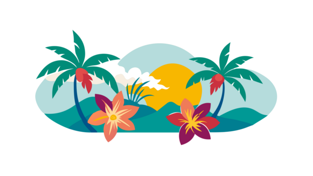 : Summer flower artwork. Tropical paradise artwork. Tropical flower t-shirt design