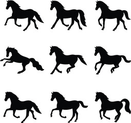 Equestrian Silhouettes A Dynamic Composition of Galloping Horses in Contrasting Black Against White A Study in Equine Movement and Form