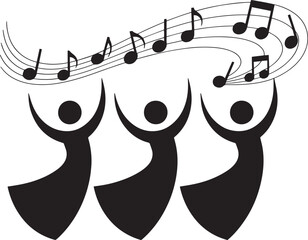 Choral Group Silhouette with Musical Notes for Performance Arts and Vocal Harmony
