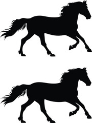 Galloping Horse Silhouettes Majestic Equestrian Art Expressing Freedom and Movement Striking Equine Black and White Design