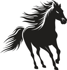 Majestic Black Stallion Galloping with Grace A Powerful Silhouette of Nature's Beauty and Wildness Captured in Artistic Form