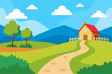 Obraz premium A lovely farmhouse on the hill vector illustration 