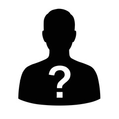 Silhouette of a person with a question mark on their chest symbolizing uncertainty and anonymity concept on transparent background