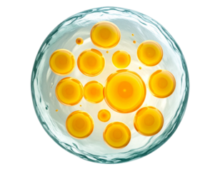 3D Illustration of Fat Cell with Internal Lipid Bubbles, Isolated on Transparent Background