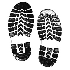 Illustration of two black and white textured shoe prints side by side on a plain white background image on transparent background