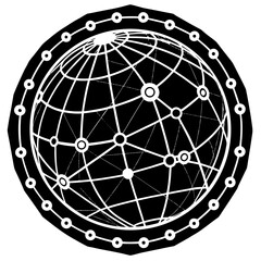 Abstract technology globe with network connections on black background