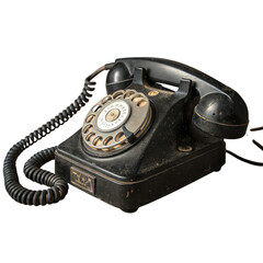 Vintage black rotary dial telephone on white background