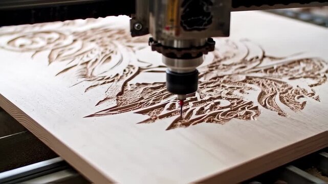 CNC Machine Engraving Intricate Animal Design on Wooden Surface with Precision Technology Process