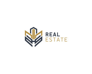 logo HS. Black Gold Real Estate Logo. Construction Architecture Building Logo Design Template Element