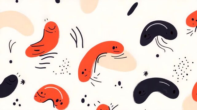 Playful Abstract Background with Colorful Shapes and Smiling Faces