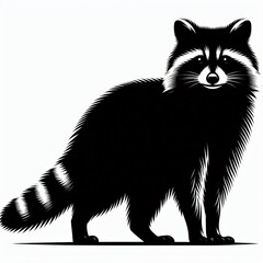 Obraz premium Black and white illustration of a raccoon standing on a white background