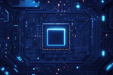 Fototapeta premium Digital Core: A Luminous Circuit Board with a Central Chip