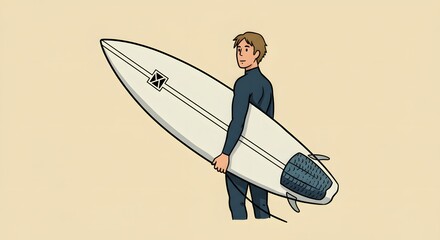 Surfer with Surfboard Illustration Beach Lifestyle and Water Sports
