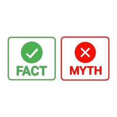 Green Fact Check Mark and Red Myth Fact on transparent background 