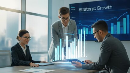 Team Analyzing Financial Growth Data and Digital Strategy During Business Meeting in Office - Powered by Adobe