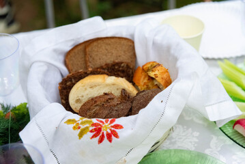 Variety of bread in woven basket