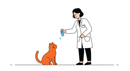 Cat Treatment by a Professional Veterinarian in a Clinical Environment, Flat Vector Illustration Featuring a Pet Concept