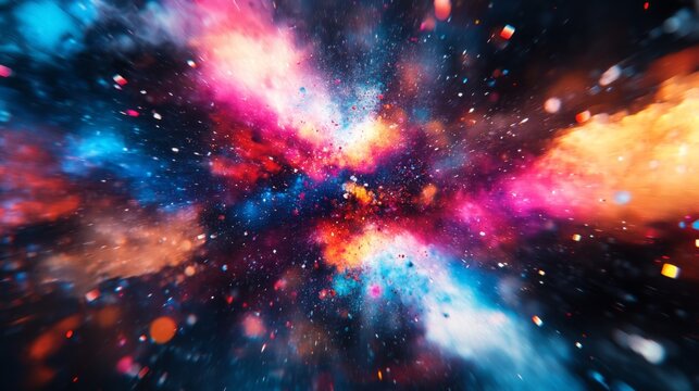 Colorful cosmic explosion showcasing vibrant nebula and swirling stars in deep space