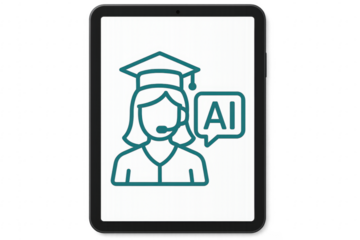 Graduated student using artificial intelligence on a tablet with transparent background