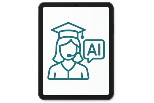 Graduated student using artificial intelligence on a tablet with transparent background