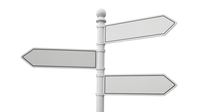 Blank signpost pointing different directions for your message