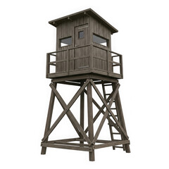 Rustic wooden hunting blind tower isolated on transparent background