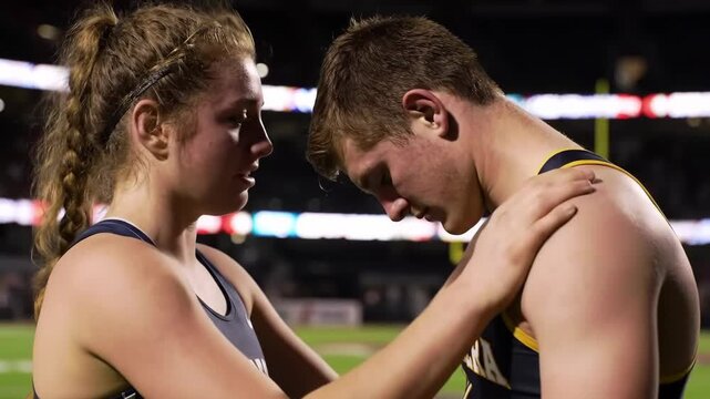 Emotional support in sports: athletes embrace for motivation and encouragement before competition