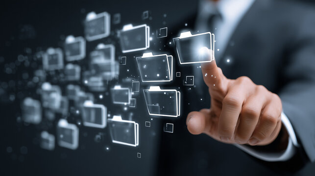 document management system dms in business digital file database technology businessman touching file icon on many folders