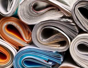 rolled newspapers of various colors and patterns