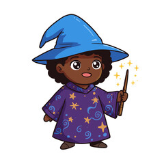 Cute black-skinned wizard, 3D Cartoon style illustration, White background