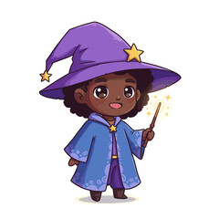 Cute black-skinned wizard, 3D Cartoon style illustration, White background