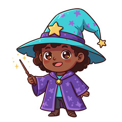 Cute black-skinned wizard, 3D Cartoon style illustration, White background