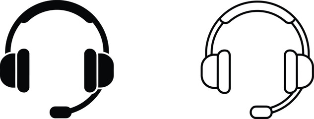 Headset icons set, customer service support call center symbols, communication technology graphic design elements vector