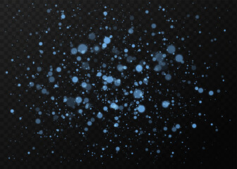 Abstract Blue bokeh tone, blurred against a nighttime and white design with a transparent background. Christmas Dust and Boke. Christmas Bokeh Lights. Christmas background. Sparkles 