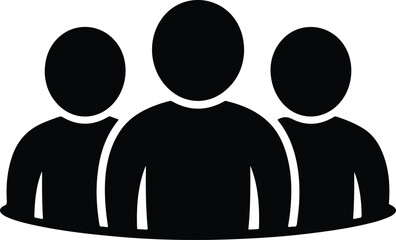 Solid black icon of a group of three people representing teamwork, unity, community and leadership