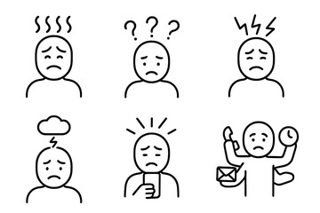 Expressions of sadness and confusion in different situations portrayed through emotive icons