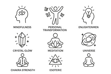Mindfulness symbols reflecting personal transformation, enlightenment, and meditation practices for spiritual growth