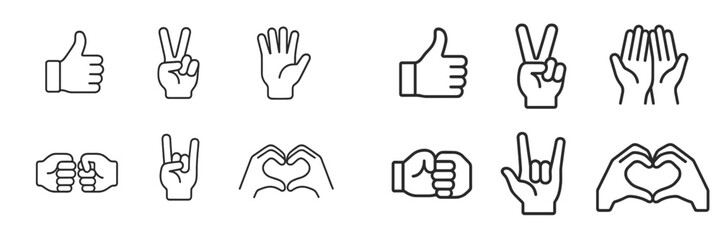 Various hand gestures illustrated in a minimalist style, showcasing expressions of positivity and connection
