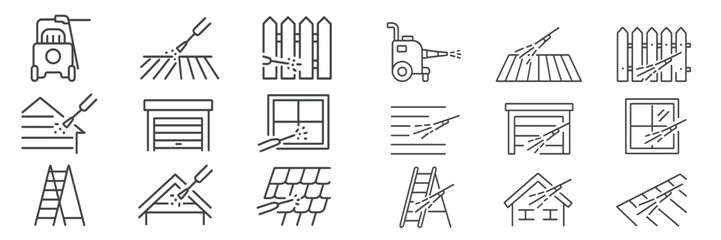 Collection of construction and home improvement icons depicting various tools and activities for residential projects