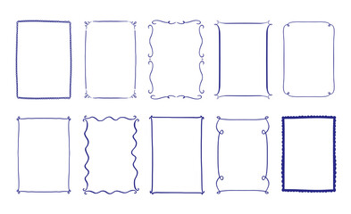 Hand drawn decorative doodle frame collection. Cute waves, modern romantic borders. Wedding invitation or birthday card. Whimiscal style vector isolated design