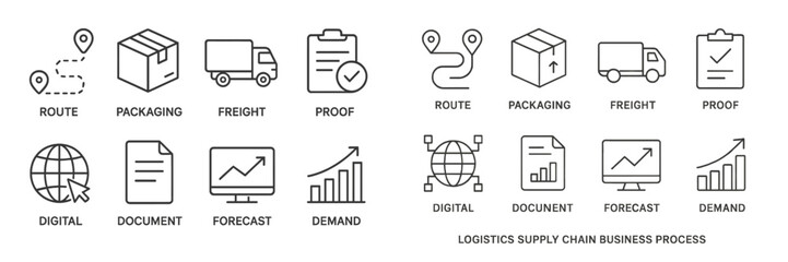 Logistics supply chain process showcasing route planning and documentation for efficient freight management in a digital environment