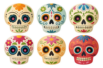 Colorful Sugar Skulls A 6-Piece Mexican-Inspired Design Set for Day of the Dead Celebrations 