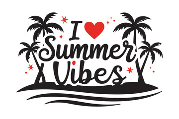 Naklejka premium I love summer vibes tropical beach palm trees