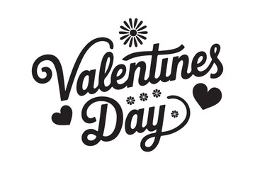 Valentines day handwritten typography with hearts and flowers