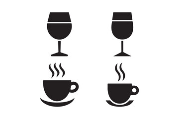 Black silhouette icons of wine glasses and coffee cups
