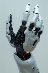 Robotic hand isolated on white background with various technologic systems