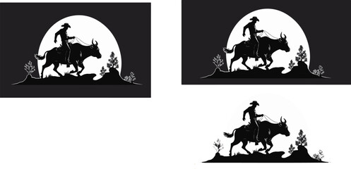 Bull riding cowboy, cowboy vector logo, editable and PNG