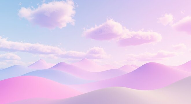 Dreamy pastel landscape with soft clouds and rolling hills
