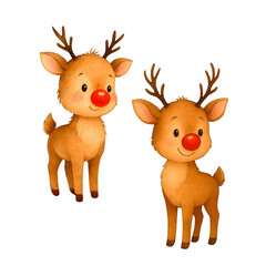 Obraz premium Cute watercolor Christmas reindeer duo illustration, festive holiday deer couple clipart